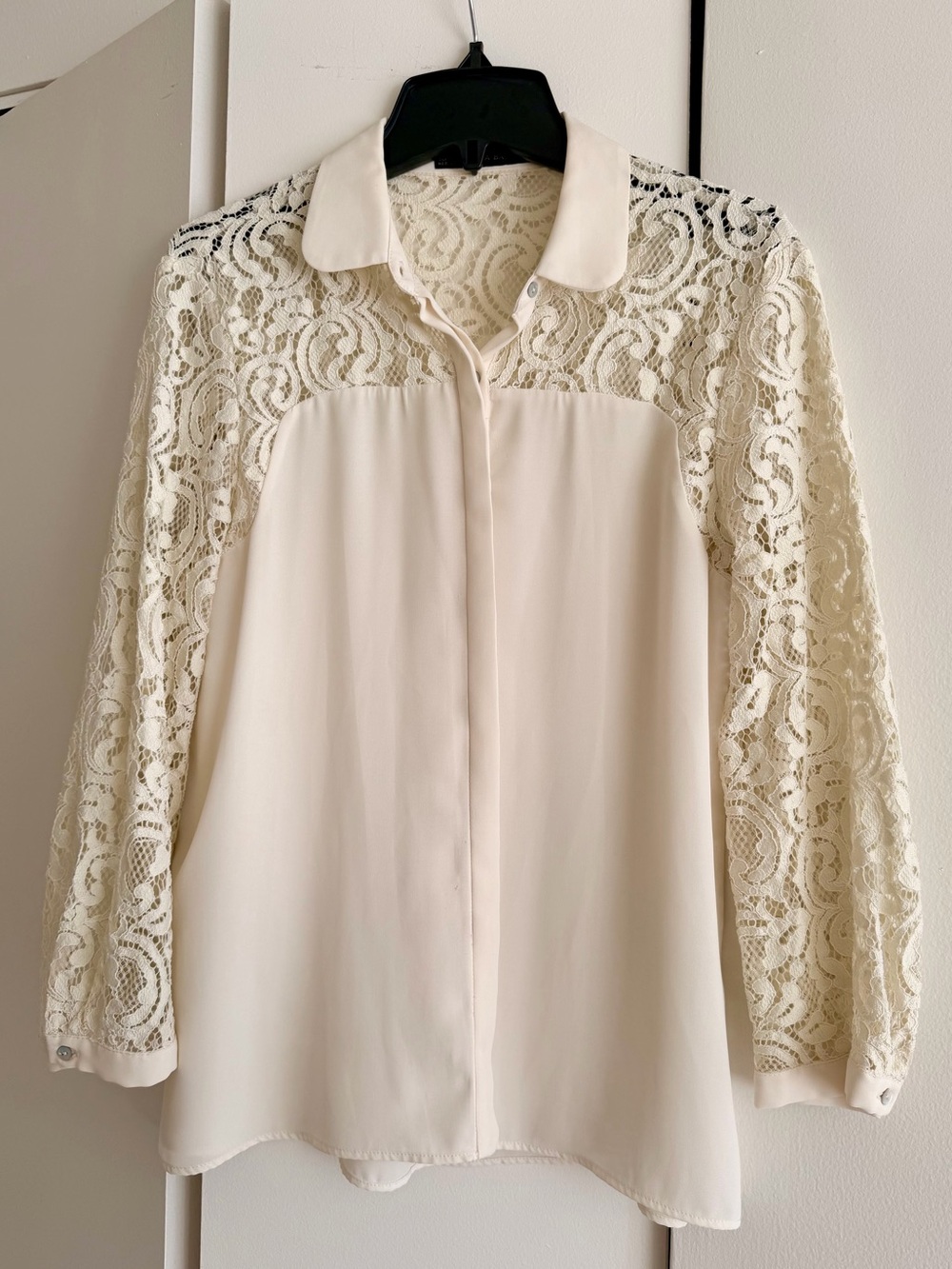 Zara Cream Lace Button-Down Shirt
